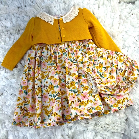 Nannette Baby Girls 3 Piece Outfit | Floral Dress with Cardigan & Bloomers (18M - Picture 1 of 17